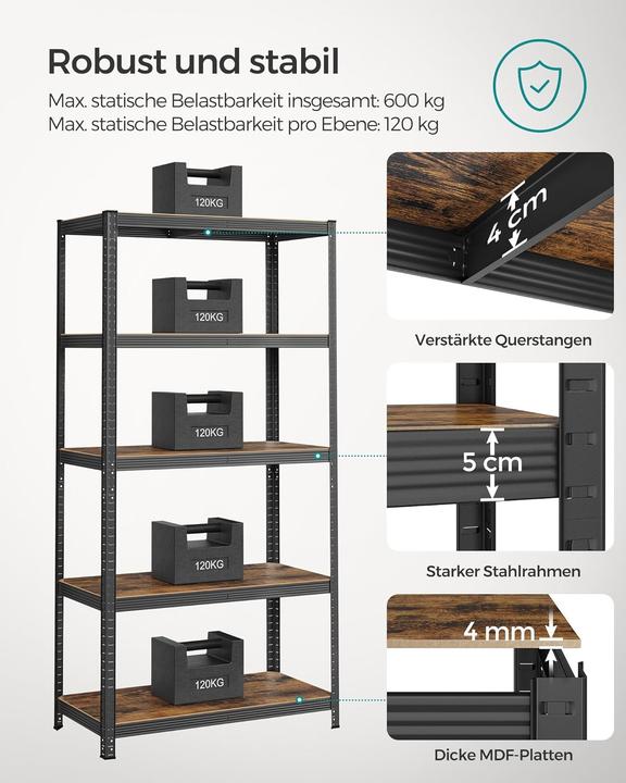 Produktbild Songmics Schwerlastregal GLR050B11 schwarz, braun 100,0 x 50,0 x 200,0 cm