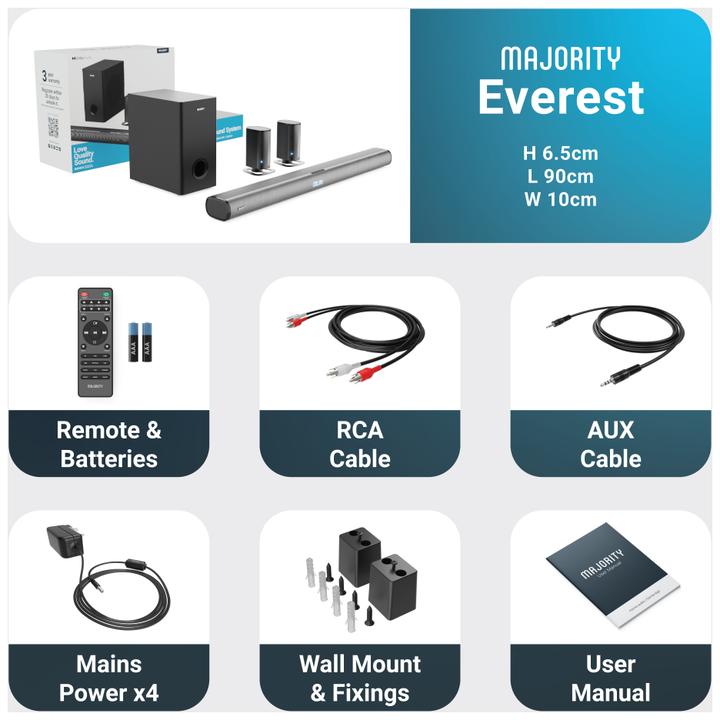 Actual product image Majority Everest 5.1 Dolby Audio Soundbar EU (300 W, 5.1 channels)