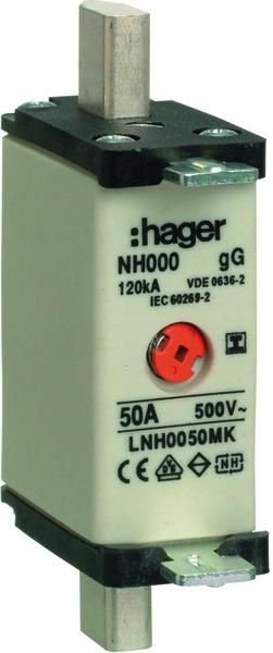 Productafbeelding Hager NH-zekering NH000 gG, 500 V, geïsoleerde handgreep, 50 A (50 A)