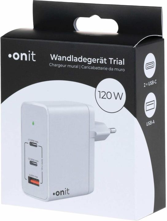 Produktbild Onit USB-Wandladegerät Trial QC5.0 120 W GaN Weiss (120 W, 3 Ports)