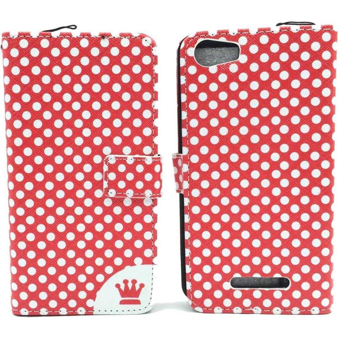 Thumbnail - König Design Schutz Hülle für Wiko Lenny 2 Polka Dot Rot Tasche Cover Wallet + 1 Panzer Schutz Glas (Wiko Lenny 2), Smar...