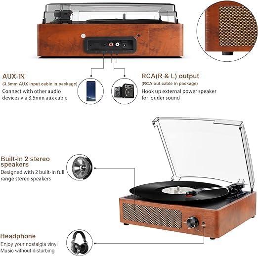 Actual product image Mersoco Vintage Vinyl Plattenspieler mit Bluetooth und Lautsprechern