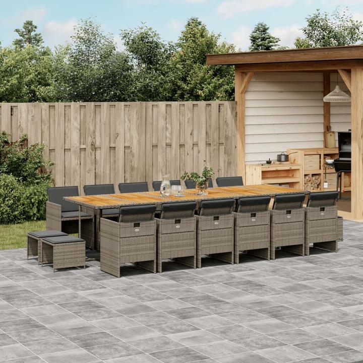 Produktbild vidaXL Gartenmöbel Essgruppe Gartengarnitur Sitzgruppe 17tlg. Grau Poly Rattan (330 cm)