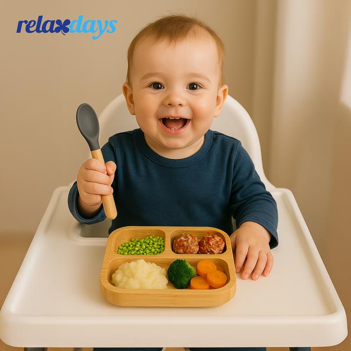 Produktbild Relaxdays Kinderteller Bambus mit Löffel