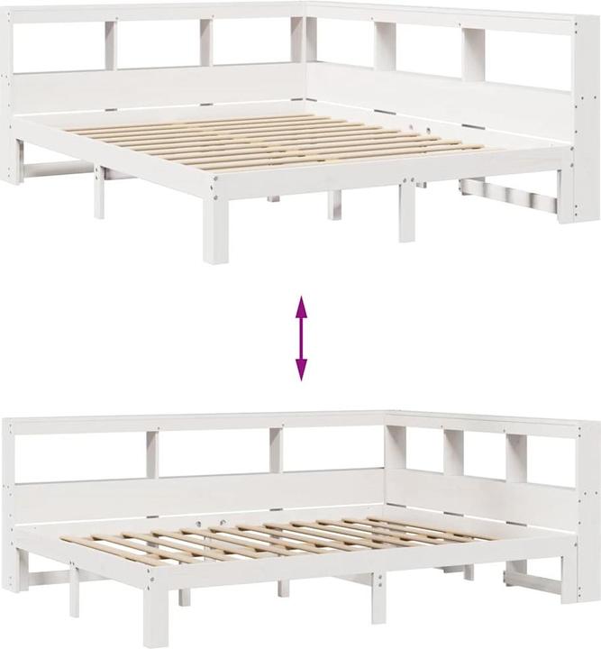 Produktbild vidaXL Massivholzbett mit Regal ohne Matratze Weiss 150x200 cm Kiefer (150 x 200 cm)