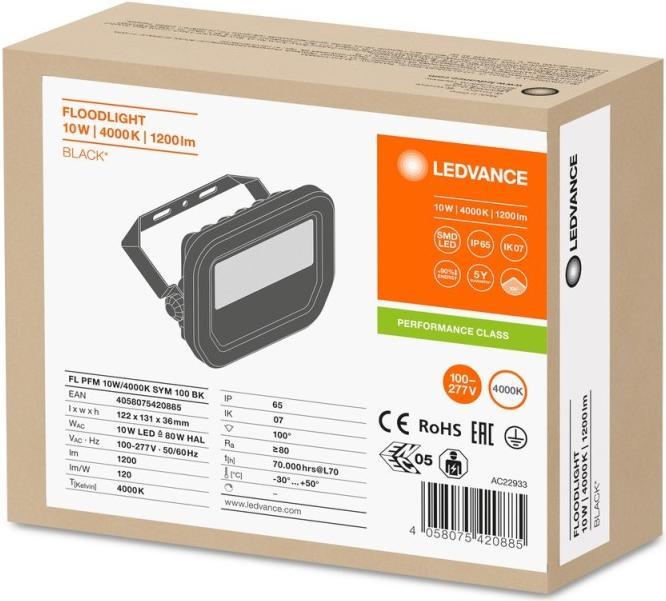 Produktbild Ledvance LED Flutlichtstrahler FL PFM 10 W 4000 K SYM 100 BK Neutralweiss (1200 lm, IP65)