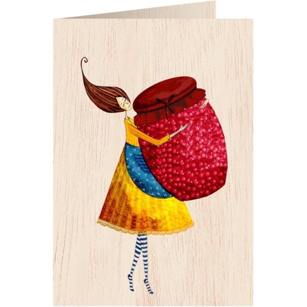 Cozywood, Biglietto di auguri + Carta da lettere, Holzkarte C6 + Umschlag Frau mit Glas