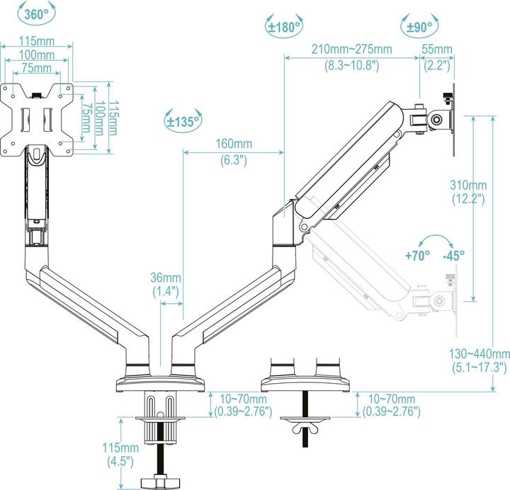 Produktbild Tooq Technology DB1434TNR-B (Tisch, 34", 20 kg)