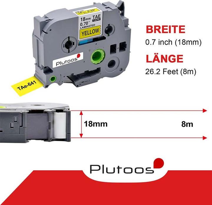 Image du produit Plutoos Brother TZe-641 18mm Schwarz auf Gelb kompatibel - TZ-641 P-touch Schriftband (1.80 cm, Multicolore)