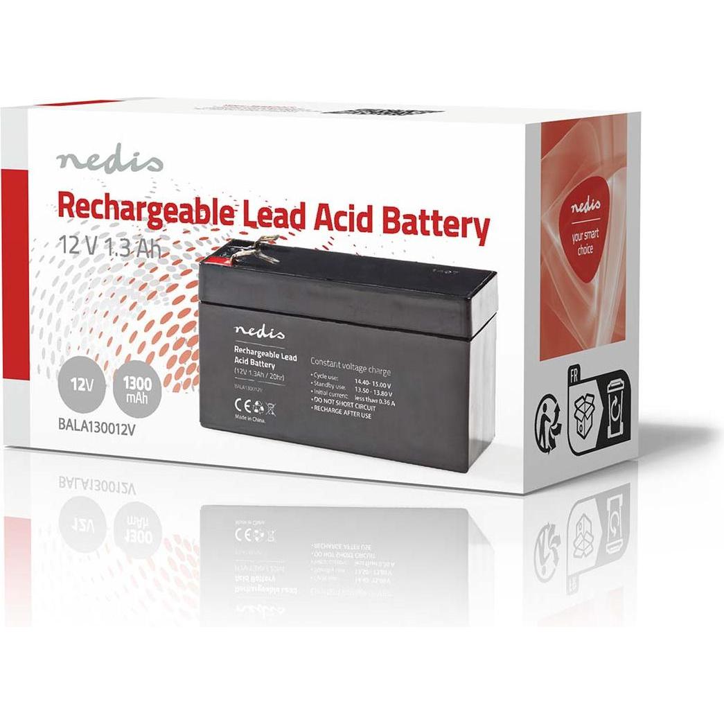 Nedis Batteria ricaricabile al piombo - Ricaricabile - 12 V - 1300 mAh - 97 mm - 43 mm - 5 (1 pz., 1300 mAh), Batterie + pile