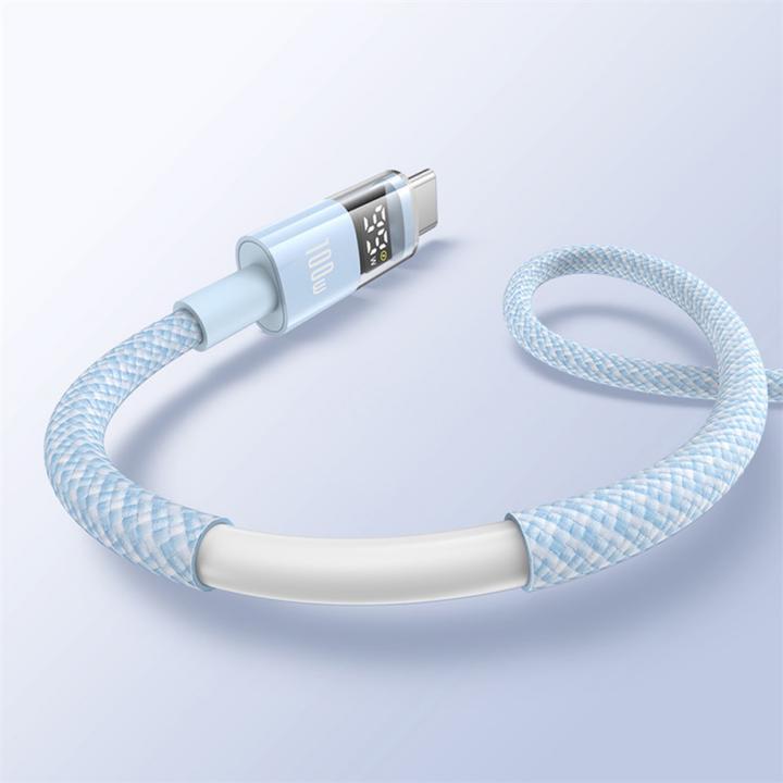 Actual product image Baseus USB-A to USB-C Cable Display 2, 100W, 5A, 1m, Blue (1 m, USB 3.2 Gen 2, 100 W)