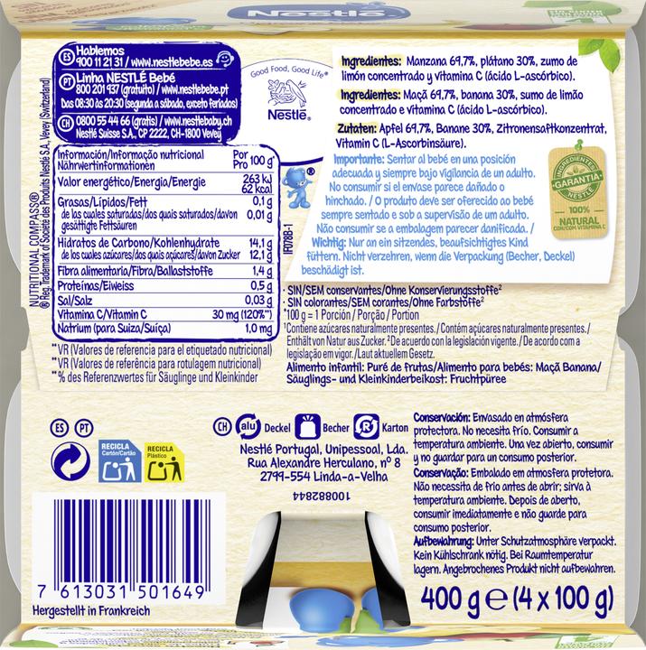 Image du produit Nestlé Compote de pommes et de bananes, après 4 mois (400 g)