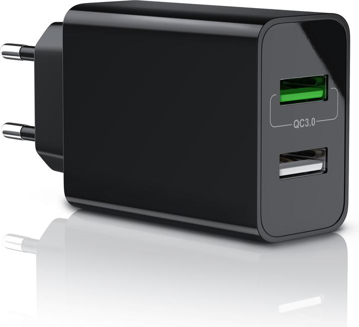 Actual product image Aplic USB charger 3000 mA, 2 port, 30W, Quick Charge 3.0 (QC 3.0) fast charging function, black (30 W)
