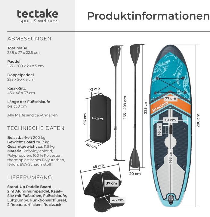 Produktbild tectake Stand-Up Paddle Board, 2in1 aufblasbar, Komplettset