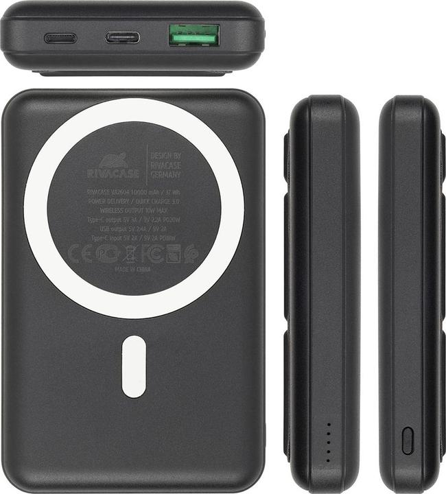 Actual product image Rivacase VA2604 Wireless Powerbank Magsafe Qi 15W, External battery with QC/PD 20W 10000 mAh fast charger (10000 mAh, 20 W, 18.50 Wh)