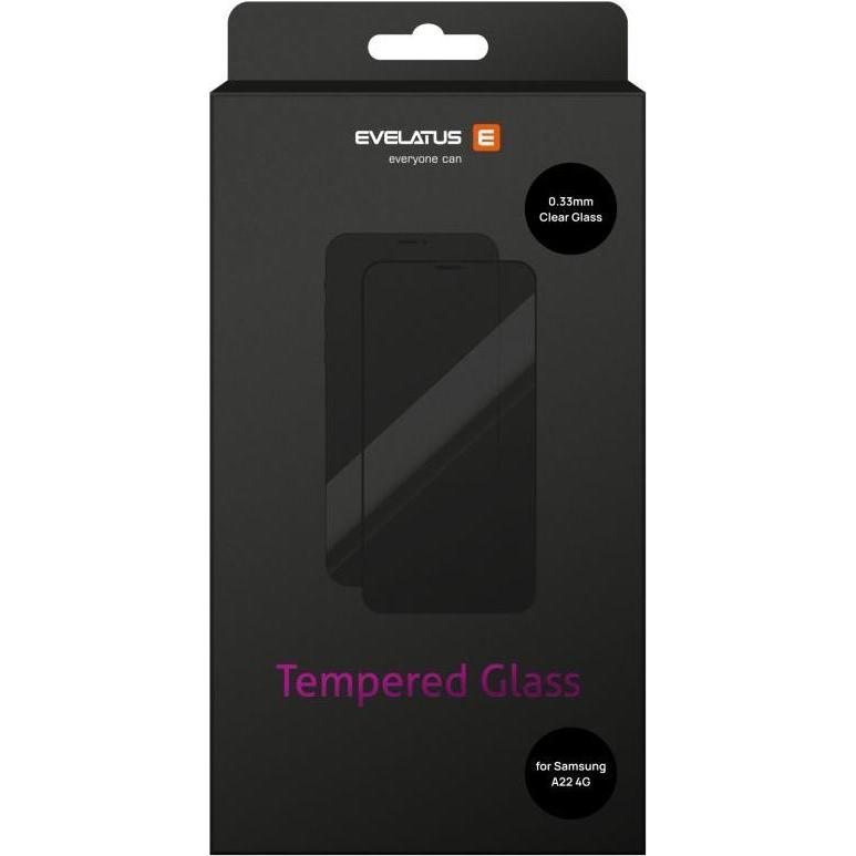 Evelatus Galaxy A22 Vetro trasparente 0,33 mm (1 pz., Samsung Galaxy A22), Pellicola protettiva smartphone, Trasparente