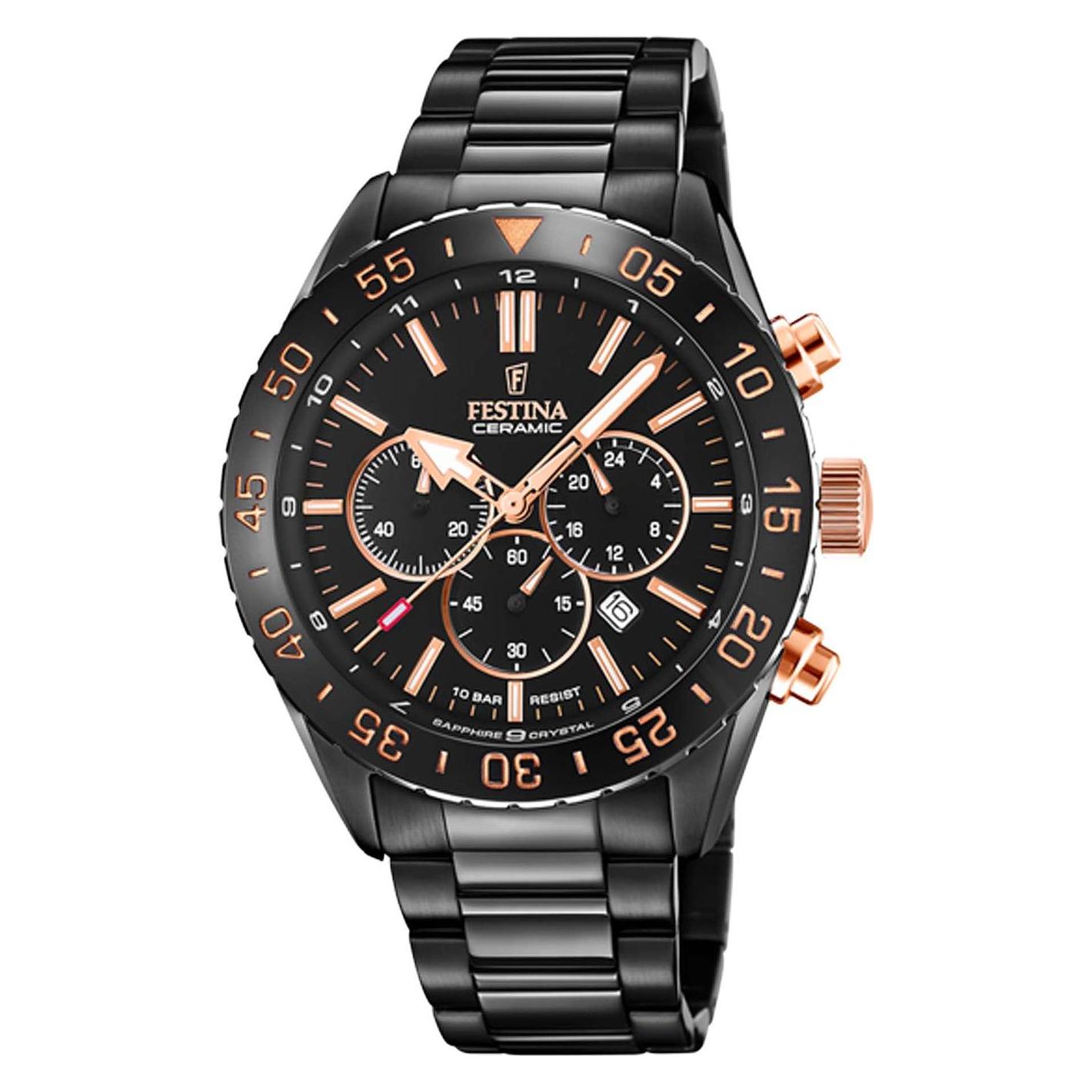 Festina, Armbanduhr, Ceramic, Schwarz, (Chronograph, 44 mm)
