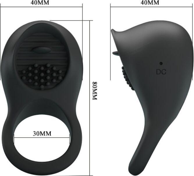 Actual product image Pretty Love Vibrating Cock Ring With Black Tongue (9.80 cm)