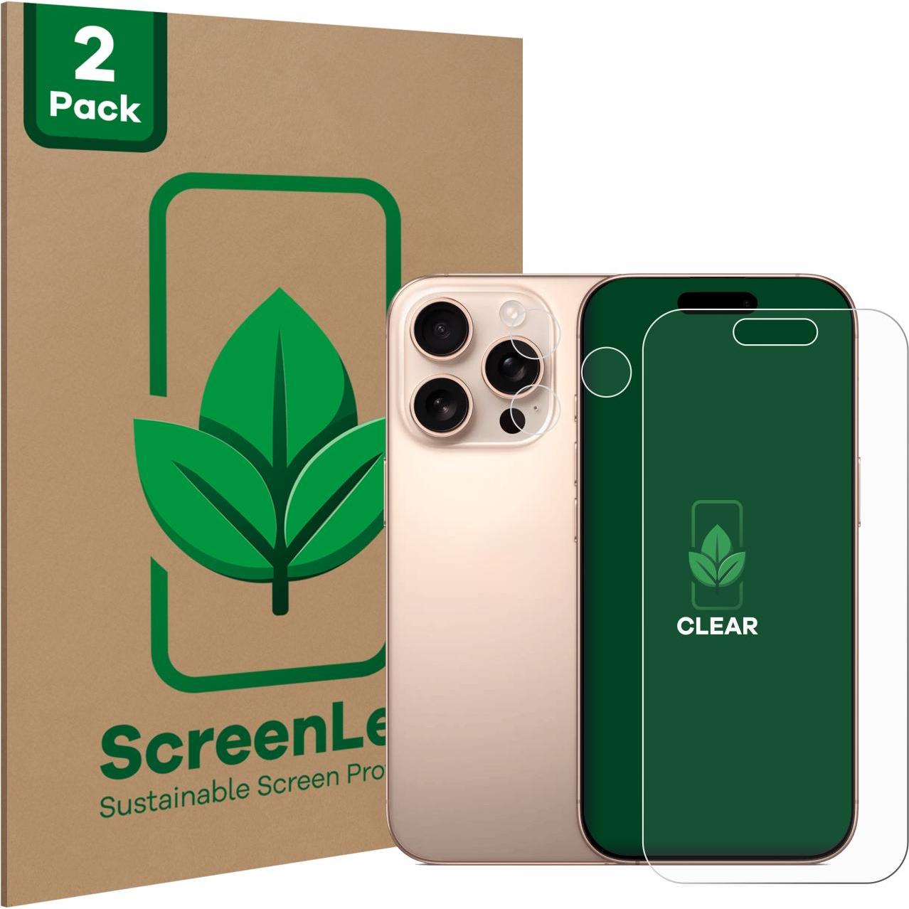 ScreenLeaf Schutzfolie nachhaltiger Displayschutz Displayschutzfolie Folie Klar Transparent (2 Stück, Apple iPhone 16 Pr...