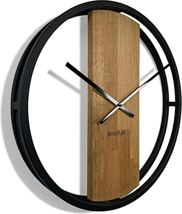 Flexistyle Horloge mural silencieux ovale moderne en métal et bois pour intérieur (50 cm)