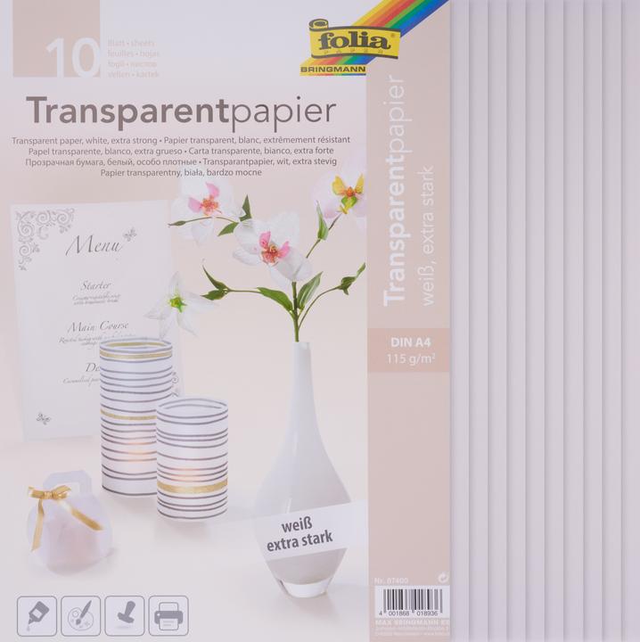 Image du produit Folia Papier transparent blanc extra fort (115 g/m², A4, 10 pcs)