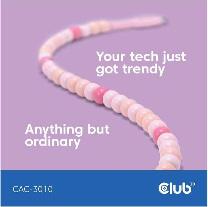 Image du produit Club 3D Club3D Lifestyle USB-C Perlen-Kabel PD60W, rosa (2 m, USB 2.0, 60 W)