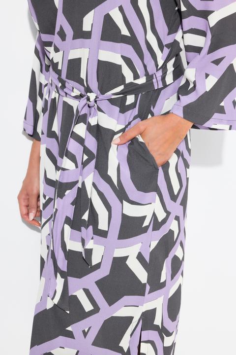 Image du produit Ulla Popken Robe à col tunisien, manches 3/4. Ceinture à nouer (46, 48)