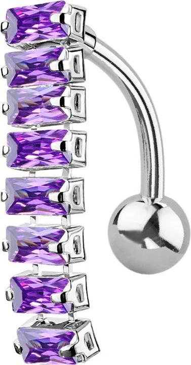 Actual product image Star Piercing Banana silver with pendant bar with rectangular crystals tanzanite (Brass, Surgical steel 316L)