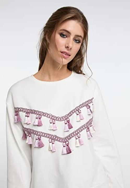Actual product image Caneva Embroidered Sweater with Colorful Tassels and Soft French Terry Lining (S)