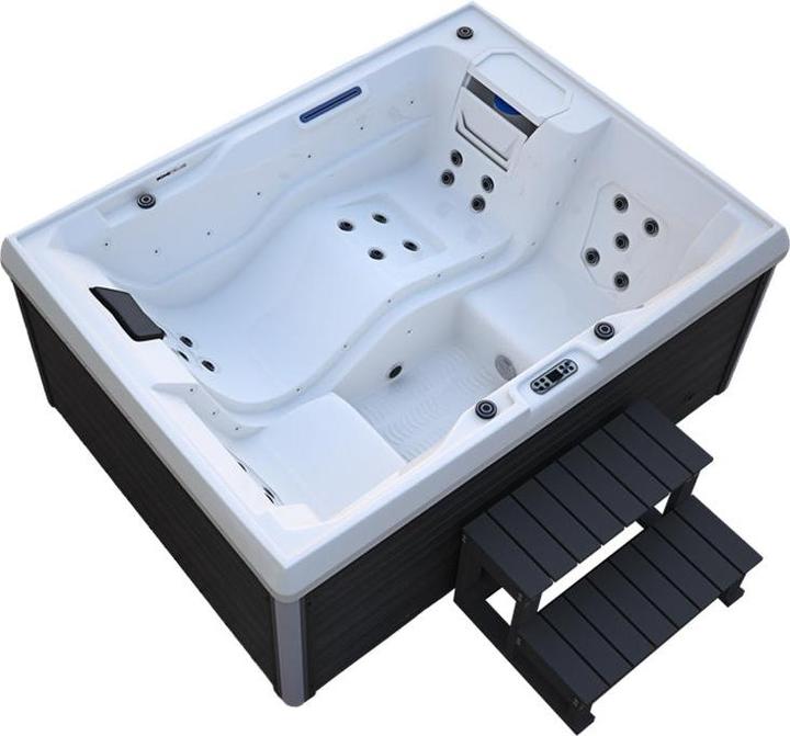 Home Deluxe Outdoor Whirlpool HOME-STAR, 24 Massagedüsen LED, Treppe und Thermoabdeckung, 3 Personen (3 Pers.)