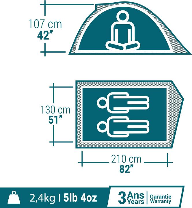 Actual product image Quechua MH100 (Dome tent, 2.60 kg, 2 persons)