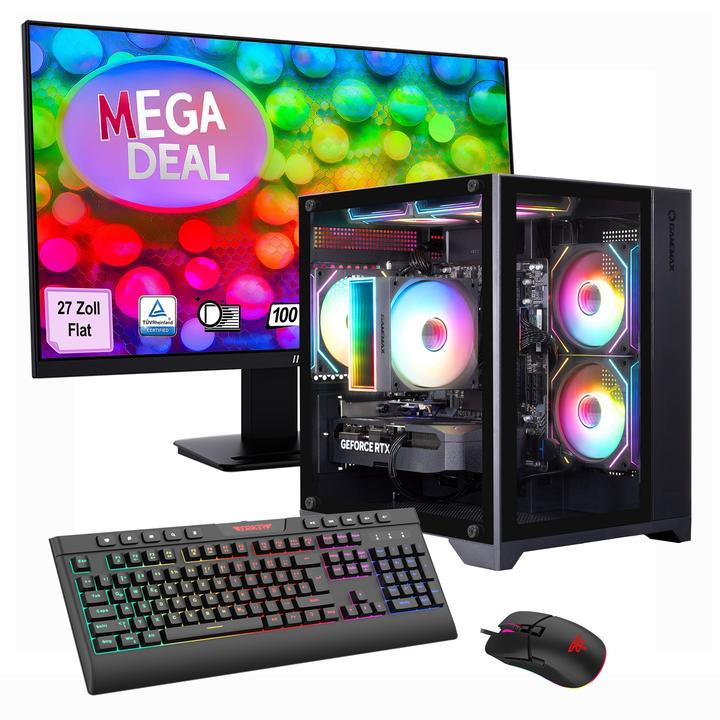 Produktbild GameMax MegaDeal Infinity Mini BK SET2630 7536 + MSI PRO MP273A LED-Monitor, 69cm (27") + Zubehör (1000 GB, 32 GB, AMD Ryzen 5 7500F, GeForce RTX 5060)
