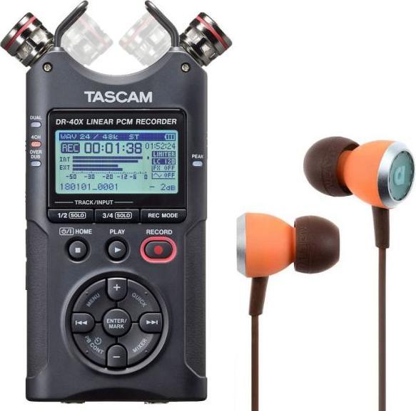 Tascam DR-40X audio recorder with Audiofly earphones (Multitrack recorder)