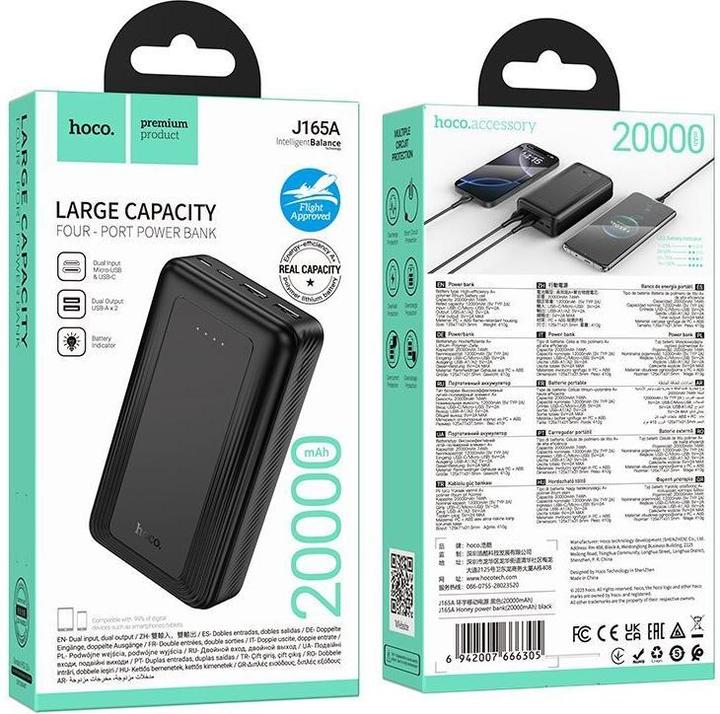 Actual product image Hoco Power bank Powerbank 20000 mAh 2A J165A black (20000 mAh, 74 Wh)