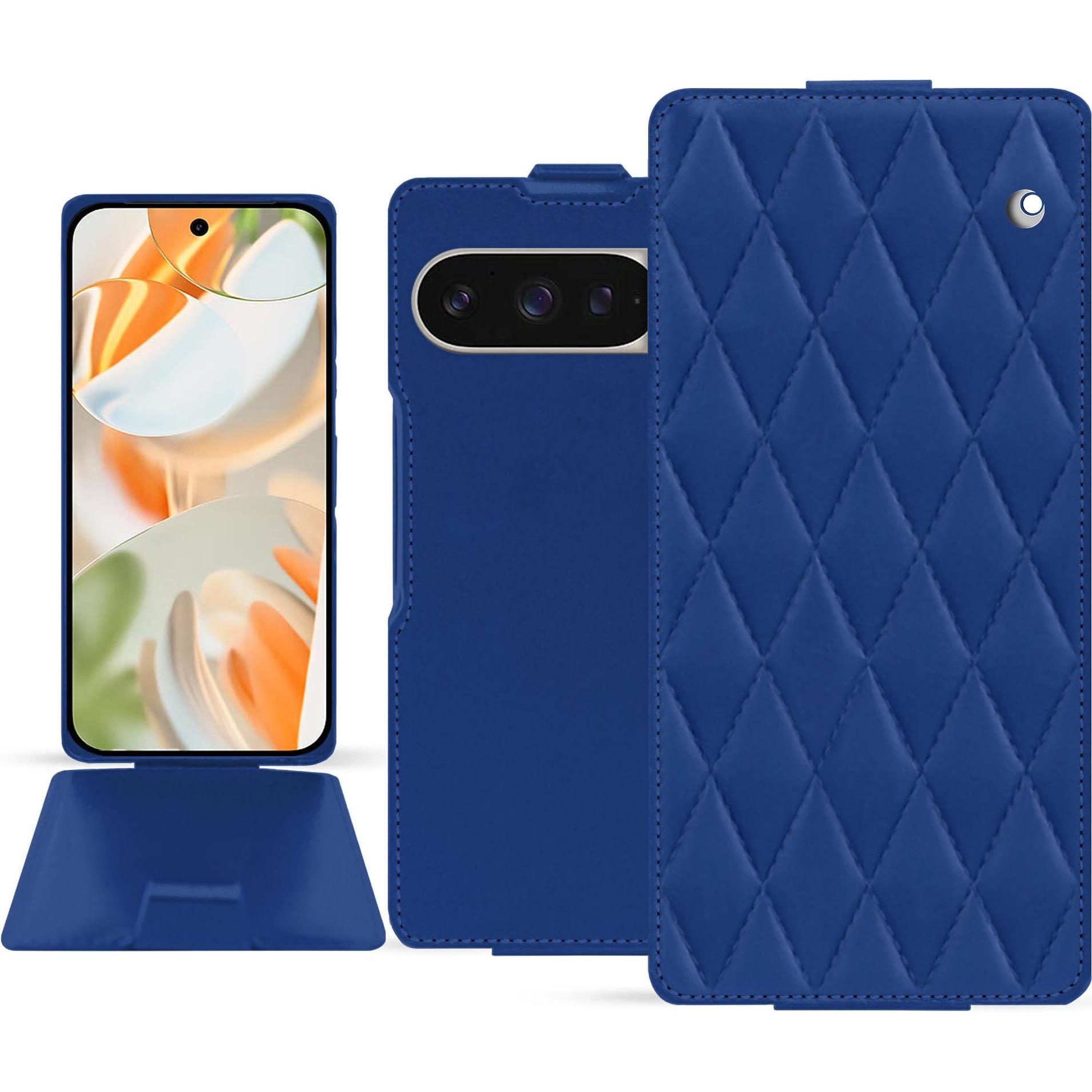 Noreve Lederschutzhülle vertikal (Google Pixel 9 Pro), Smartphone Hülle, Blau
