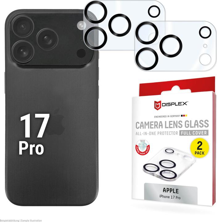 Produktbild Displex Full Cover Camera Lens Glass, Kamera Schutzglas, Platte, Doppelpack (2 Stück, Apple iPhone 17 Pro)