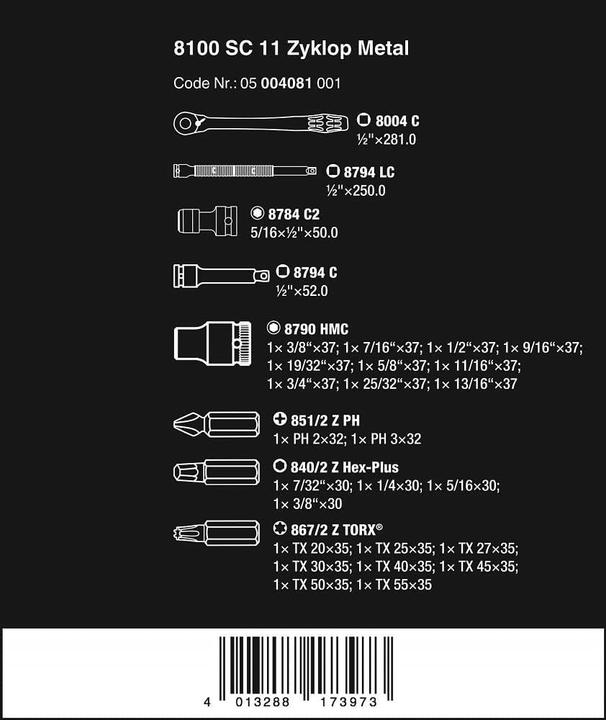 Nutritional values and ingredients Wera 8100 SC 11 Zyklop Metal Ratchet Set (1/2")