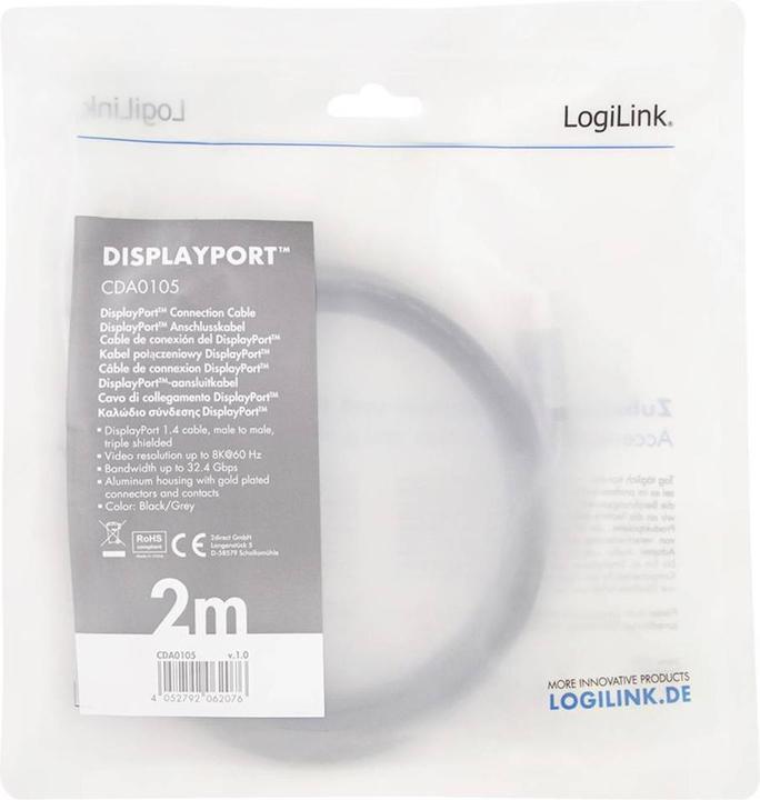 Productafbeelding LogiLink Display Port – DIsplay Port (2 m, DisplayPort, 1.4)