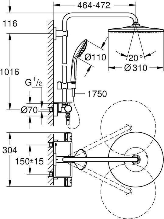 Produktbild Grohe Euphoria 310 brusesystem term. 9,5l