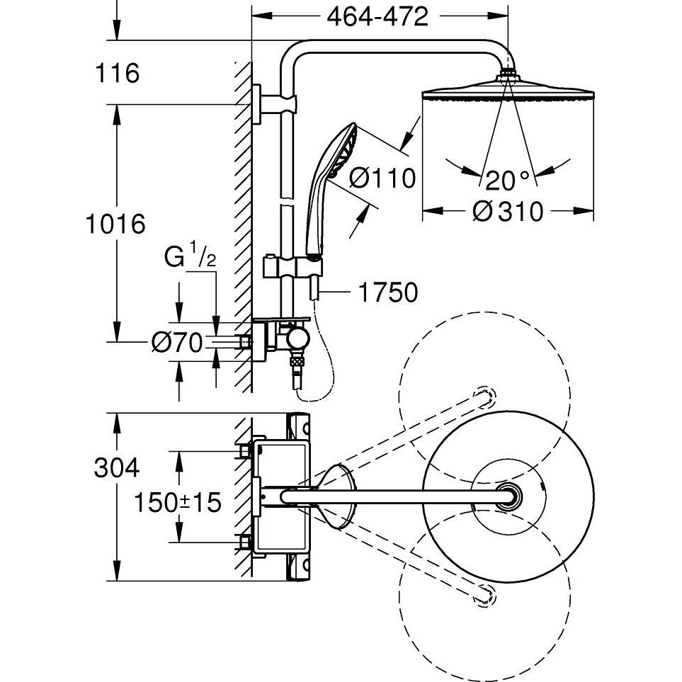 Thumbnail - Grohe, Duschsystem, Euphoria 310 brusesystem term. 9,5l