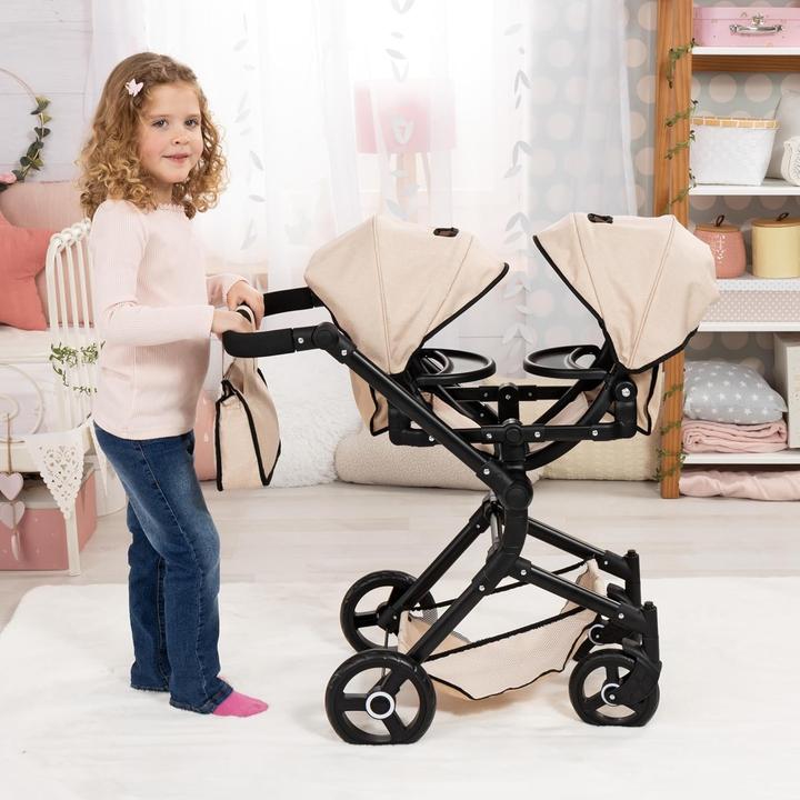 Image du produit Bayer Poussette double poupée réglable avec direction pivotante et sac