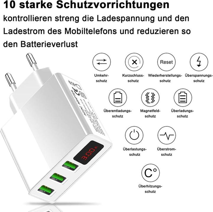 Image du produit Eaxus Chargeur USB 3 compartiments avec indicateur de tension (45 W, 3 ports)