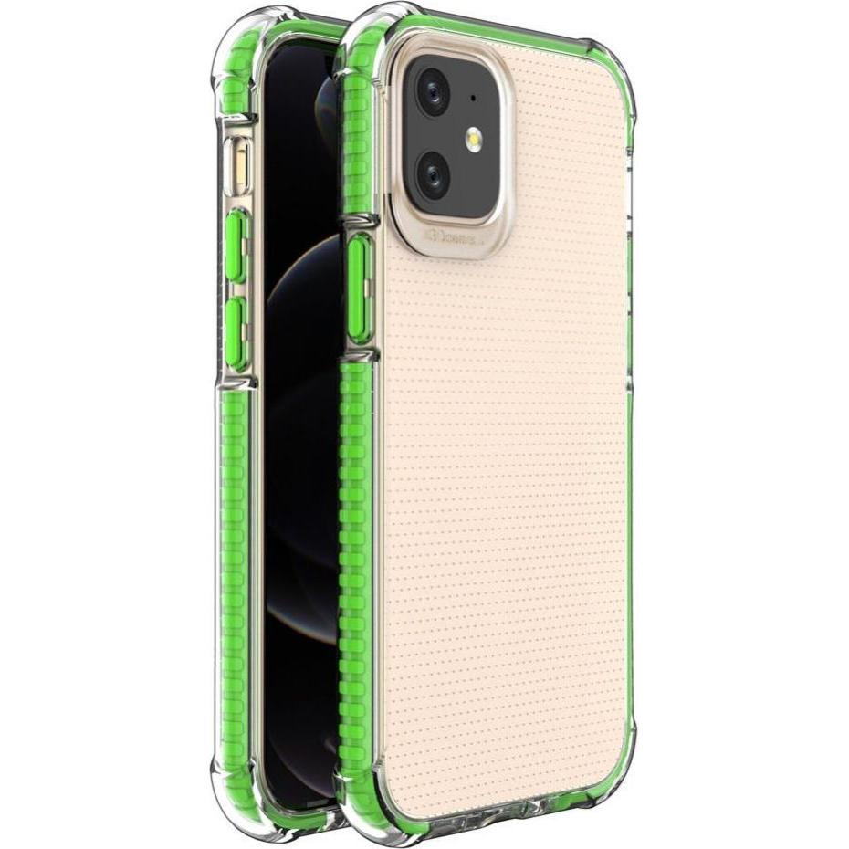 Hurtel Spring Armor clear TPU gel rugged protective cover with colorful frame for iPhone 12 mini green (Apple iPhone 12 ...