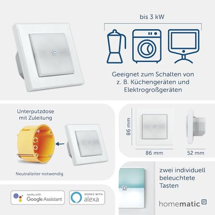 Immagine prodotto Homematic IP Attuatore per interruttori di marca - con (Attuatore dell'interruttore)