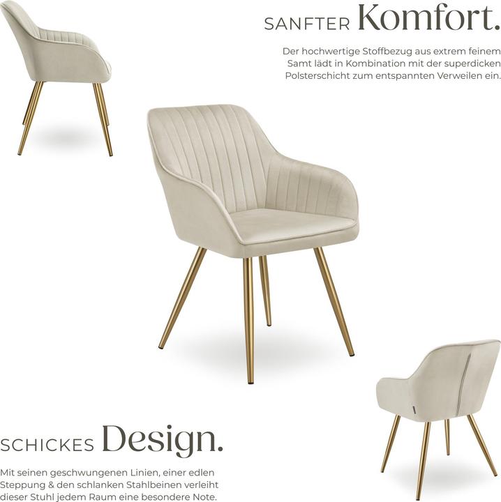 Actual product image tectake chair Marilyn, velvet look, quilted