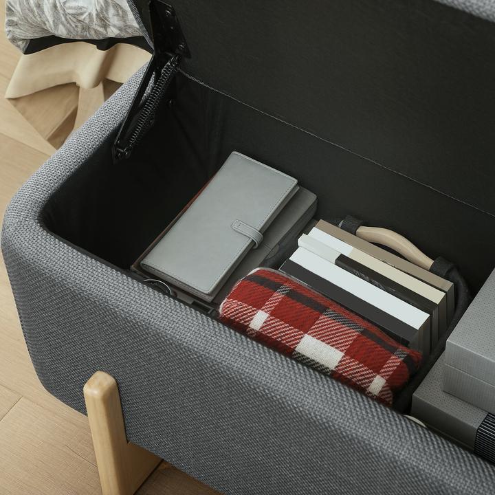 Image du produit Homcom Sitzbank Polyester, Buchenholz Dunkelgrau (111 cm)