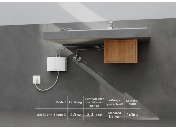 Actual product image Stiebel Eltron DEM 3 Electronic mini instantaneous water heater for hand basin only, 3.5 kW, with plug, VDE