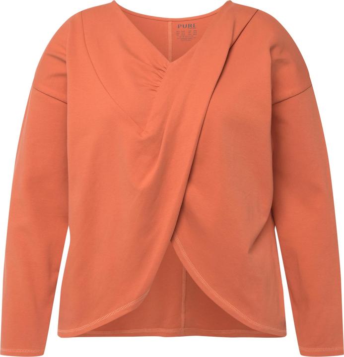Immagine prodotto Ulla Popken Maglia da yoga in cotone biologico con scollo con drappeggio, scollo a V e maniche lunghe (46, 48)