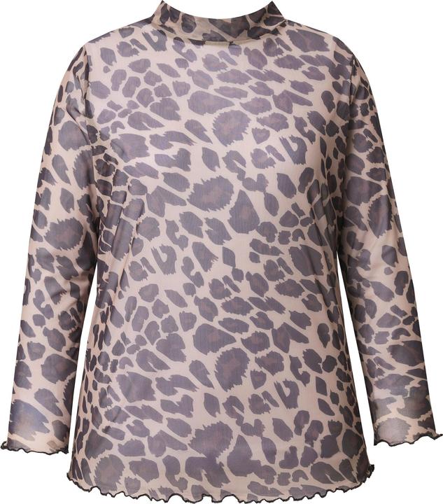 Image du produit Miamoda T-shirt en tulle imprimé léopard, col montant et manches longues, coupe Slim Fit (52)
