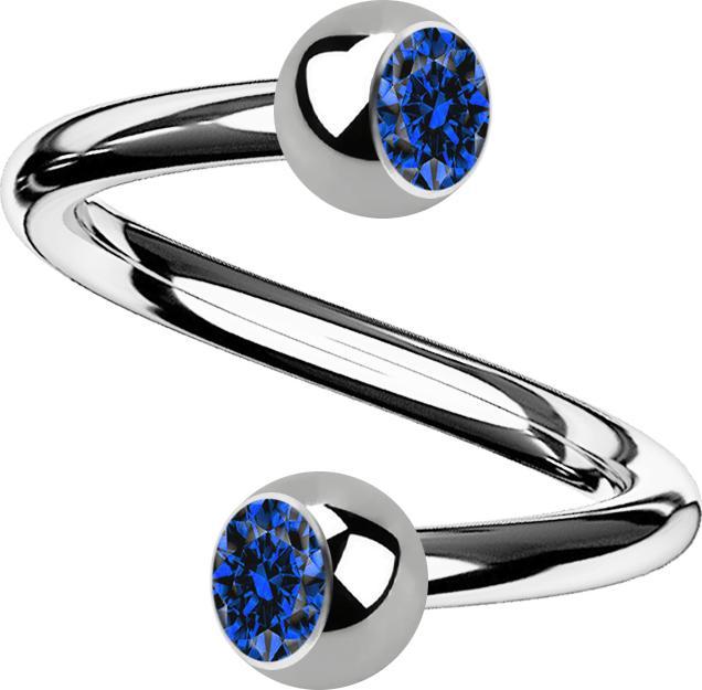 Image du produit Star Piercing Micro Spirale silber mit zwei Kugeln Kristall dunkelblau (sans laiton, Titane)